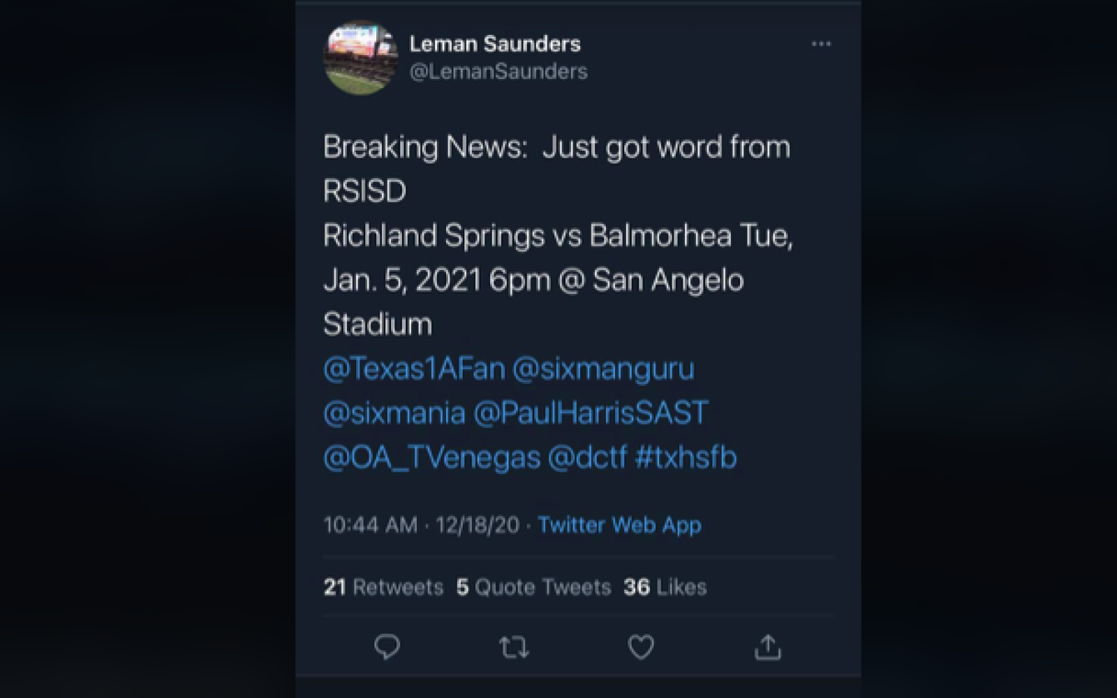 Tweet from Lemon Saunders