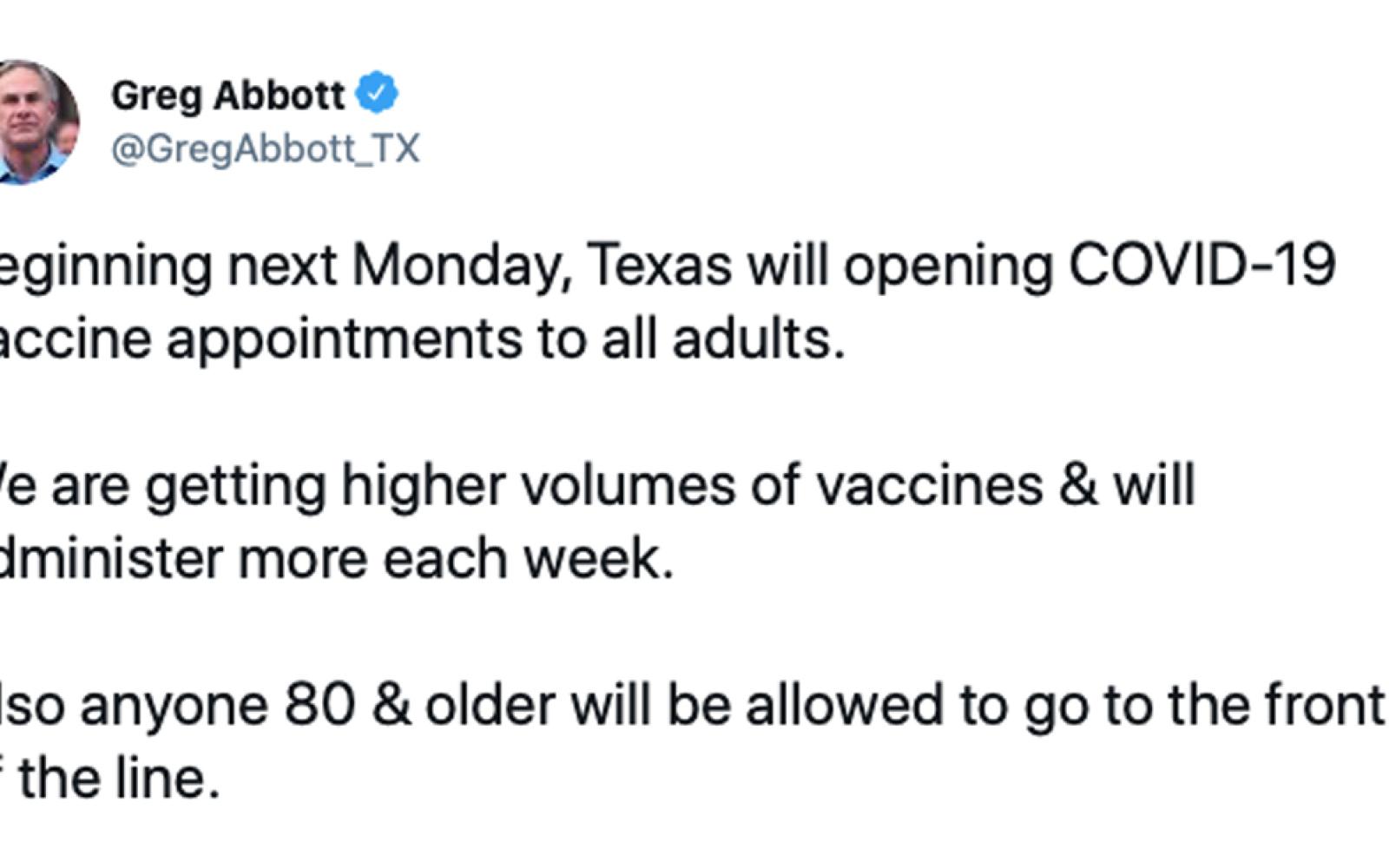 Greg Abbott Tweet