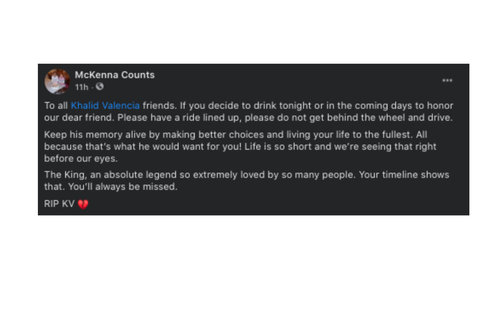 Fb Post from McKenna Counts