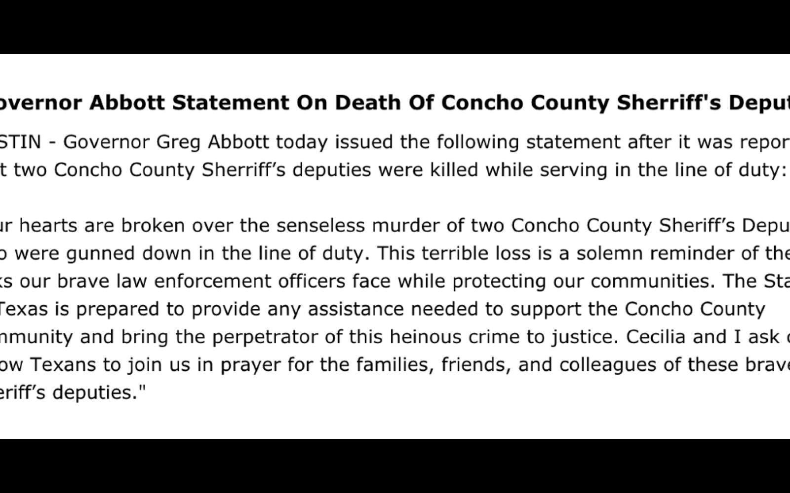 Gov Abbott Statement on Eden Shooting