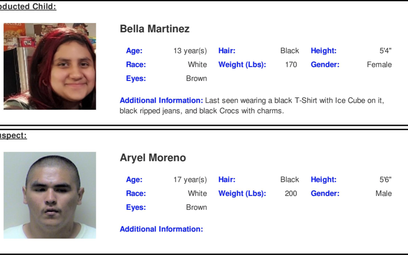 Bella Martinez Amber Alert (Contributed/DPS)