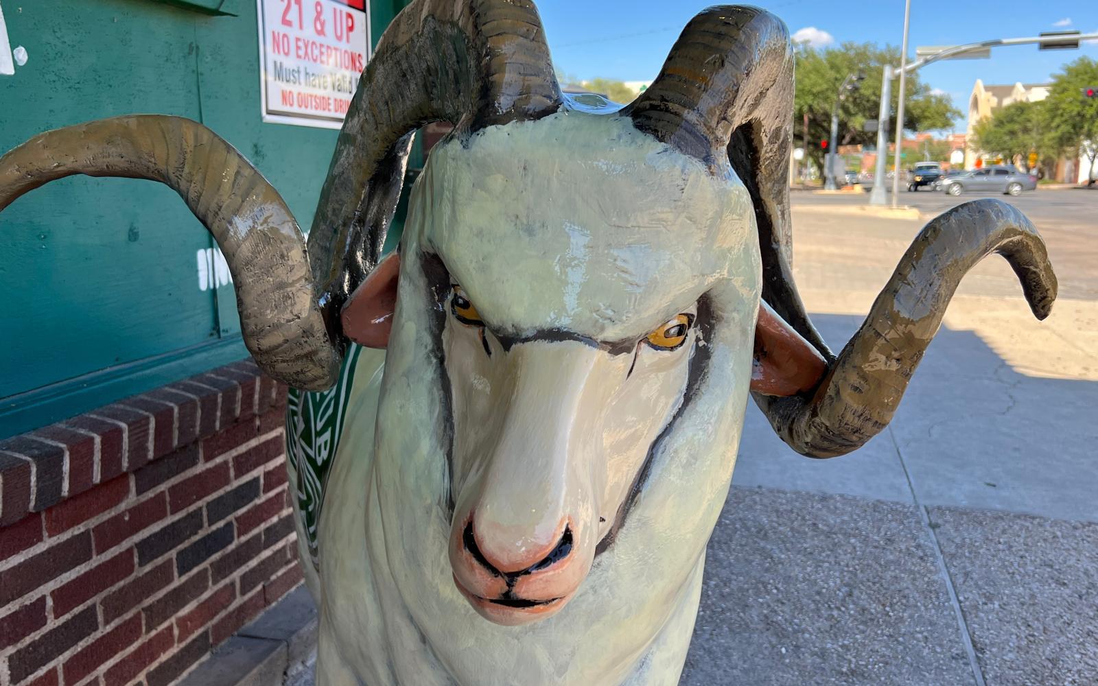 The ram bolted down in front of Blaine's Pub was unveiled on July 7, 2022