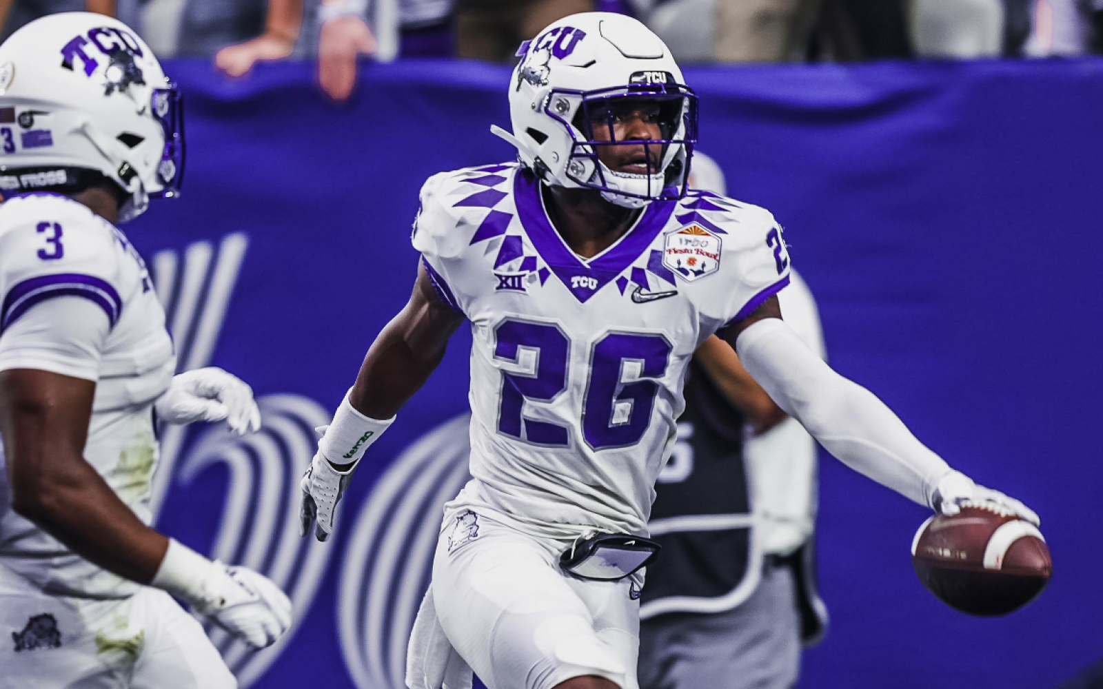 TCU's Bud Clark following his 41-yard pick-six