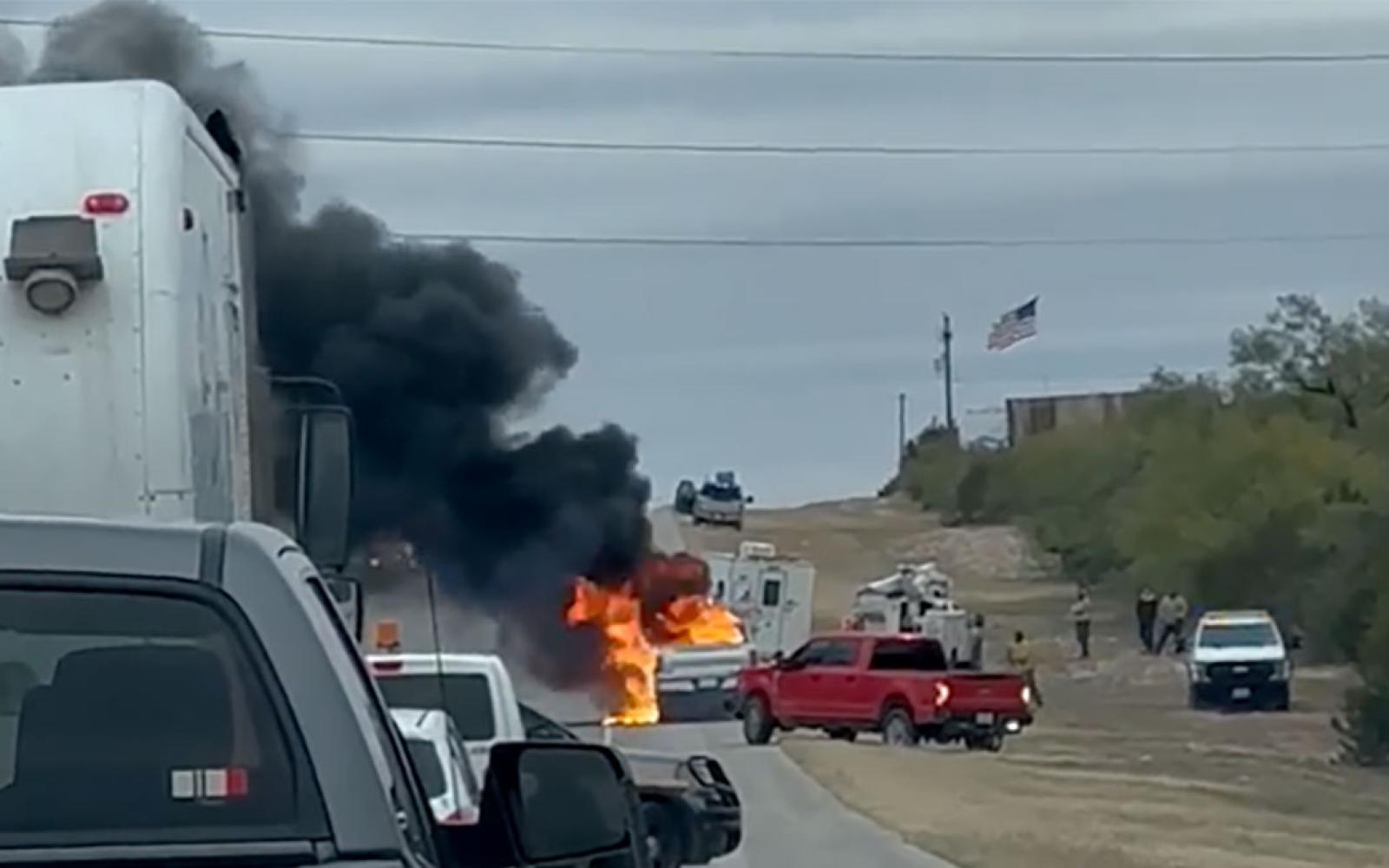 Truck fire on the Mertzon Highway on 1 December 2022.