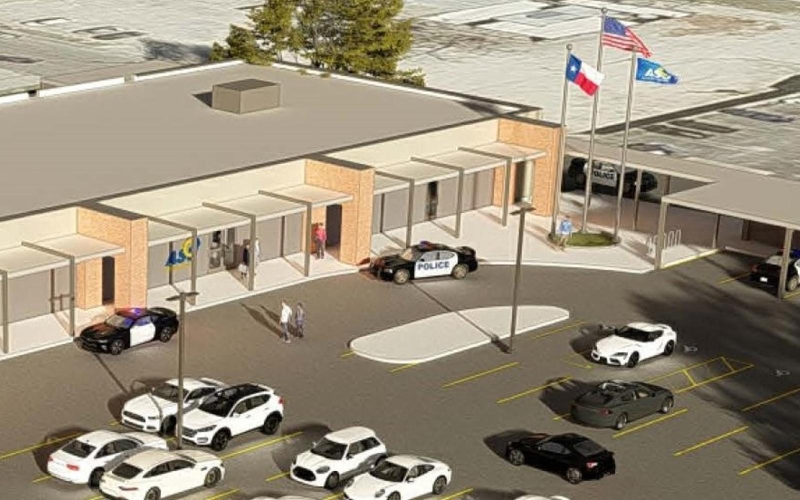 The architect rendering of how Angelo State University will transform the former strip center into a police station.