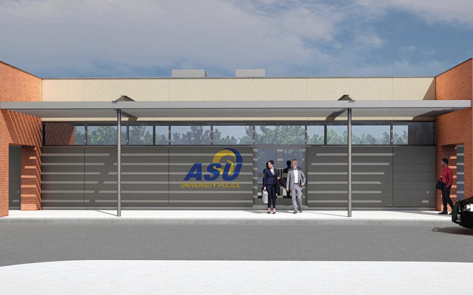 The architect rendering of how Angelo State University will transform the former strip center into a police station.