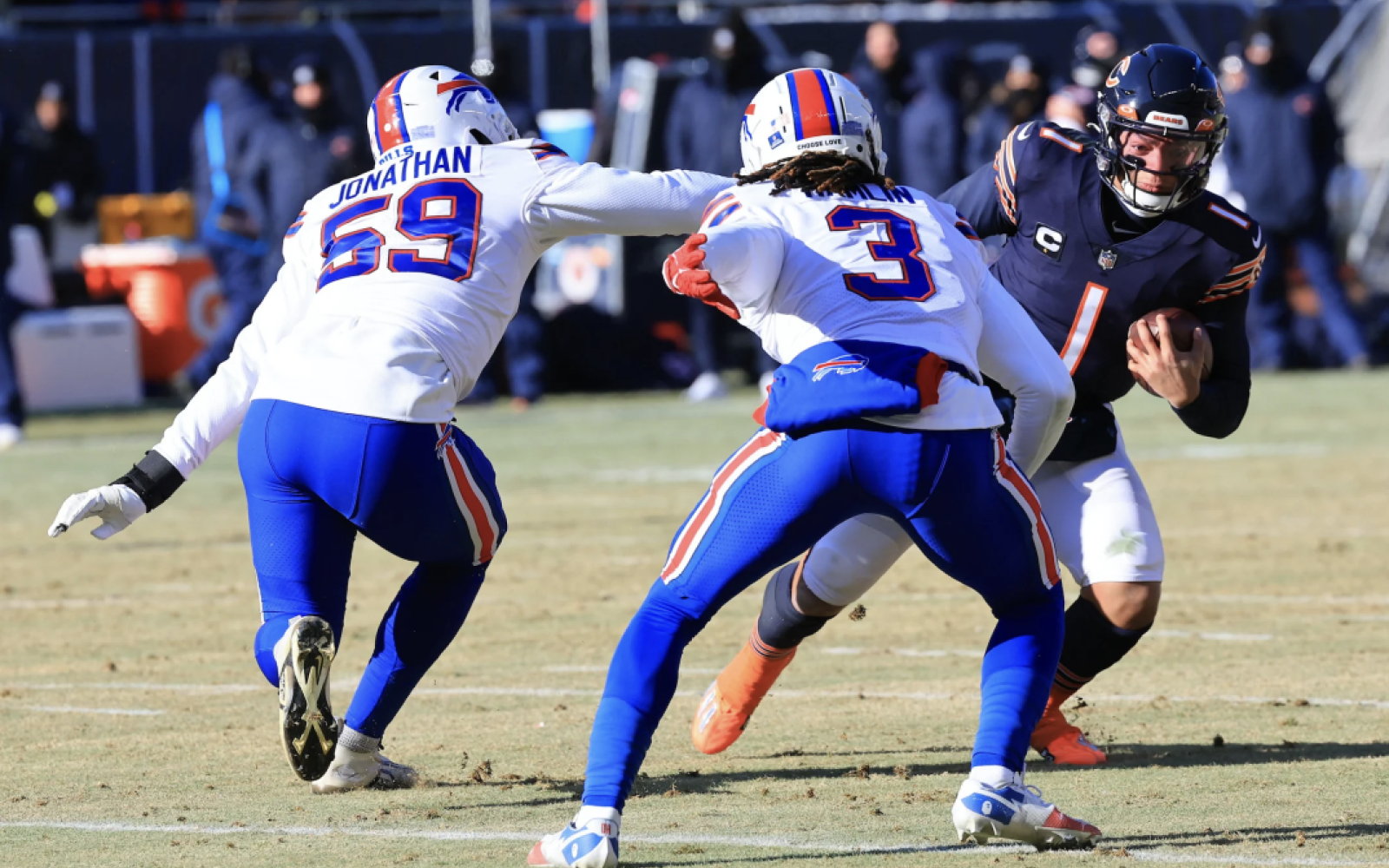 Bills' Safety Damar Hamlin in action against the Chicago Bears