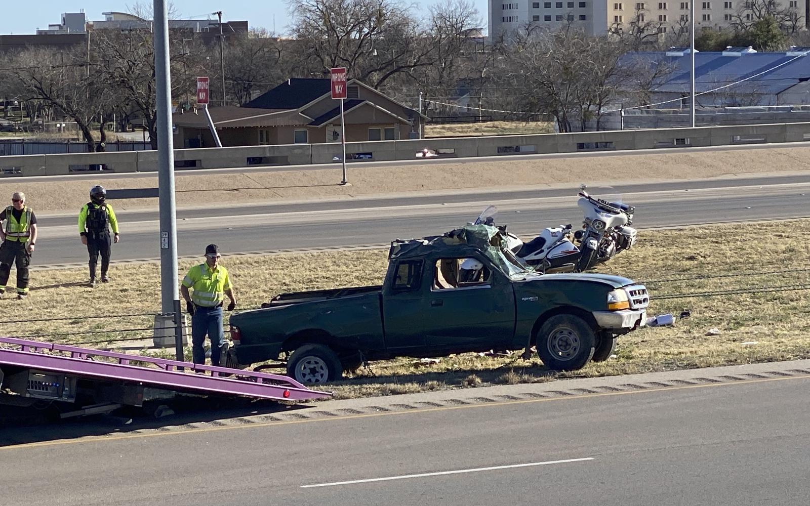 Rollover Crash of Old Pickup Shuts Down the Houston-Harte Expressway on Feb. 27, 2023