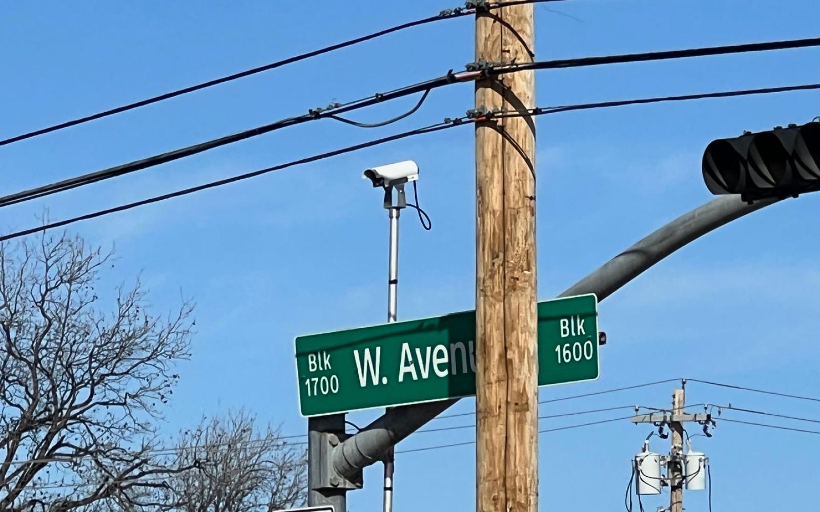 Traffic sensors on the traffic lights at the intersection of W. Avenue N and S. Jackson St. close up.