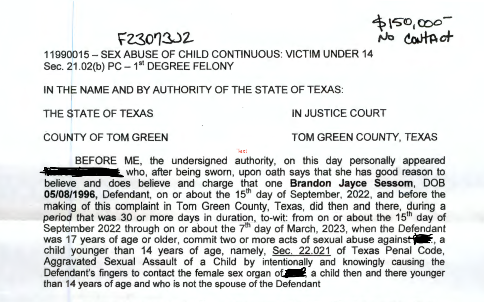 Brandon Sessom Arrest Affidavit