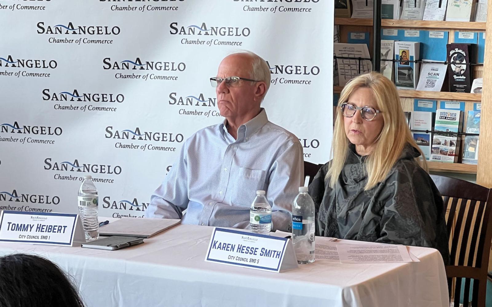 These two councilpersons, Tommy Hiebert and Karen Hesse-Smith may be opponents in the 2025 mayoral election. Note Hiebert's body language as Hesse-Smith speaks.