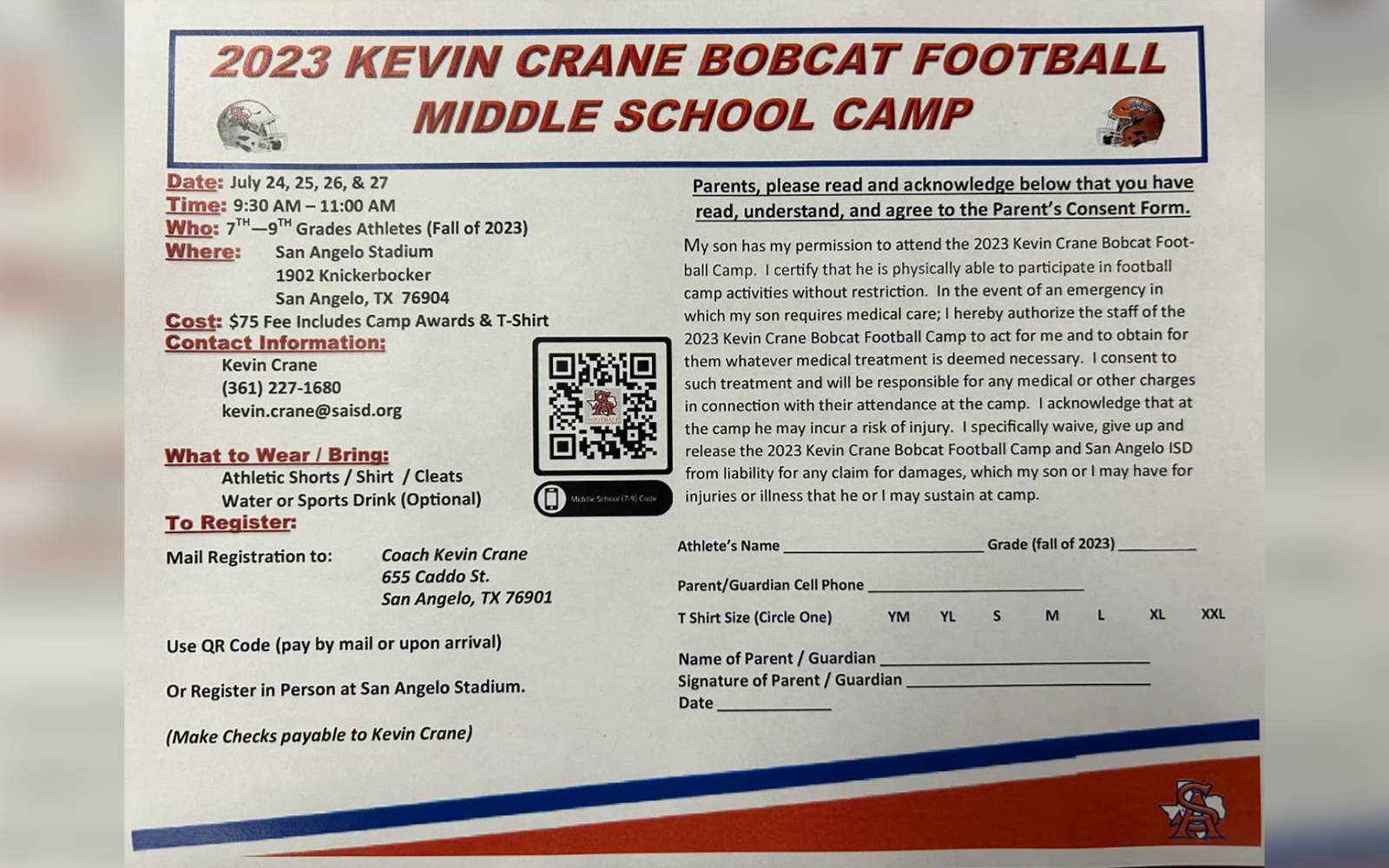Bobcats' Camp Middle School Form