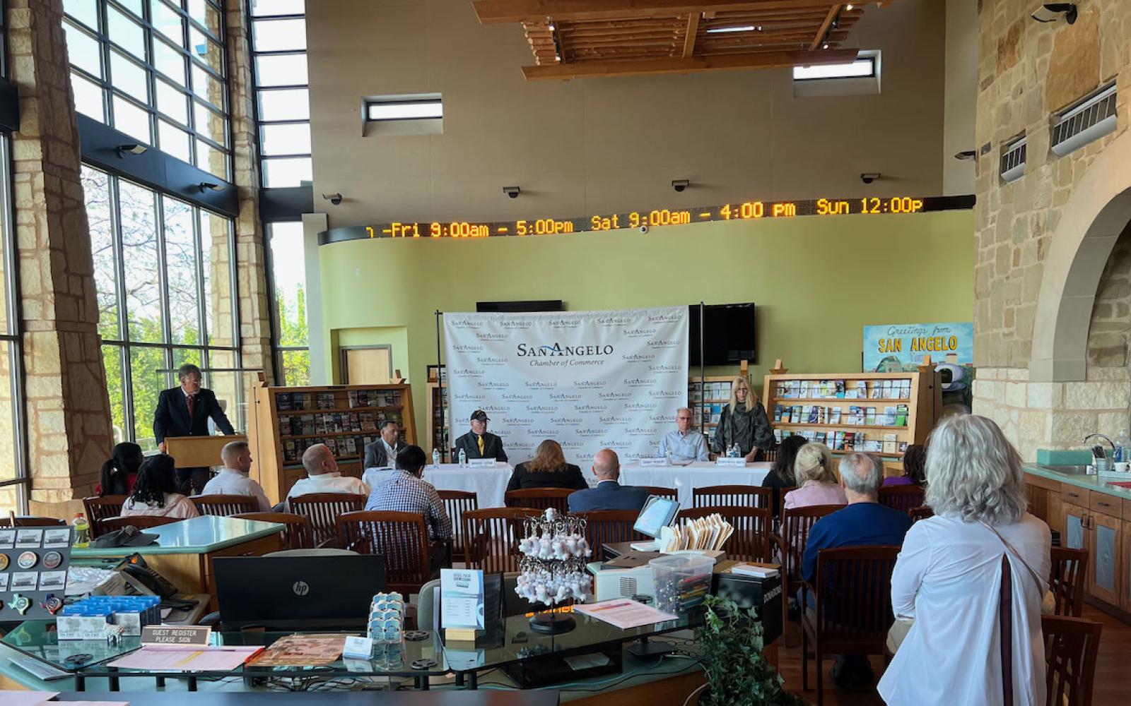 A wide shot of the crowd at the first forum of the 2023 City Council Candidates.