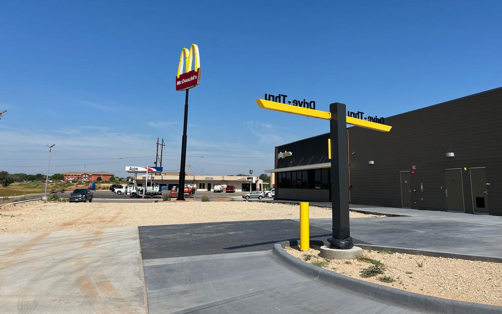 Brand new and modern drive-thru lanes await throngs of customers should the frontside pavement ever get fixed.