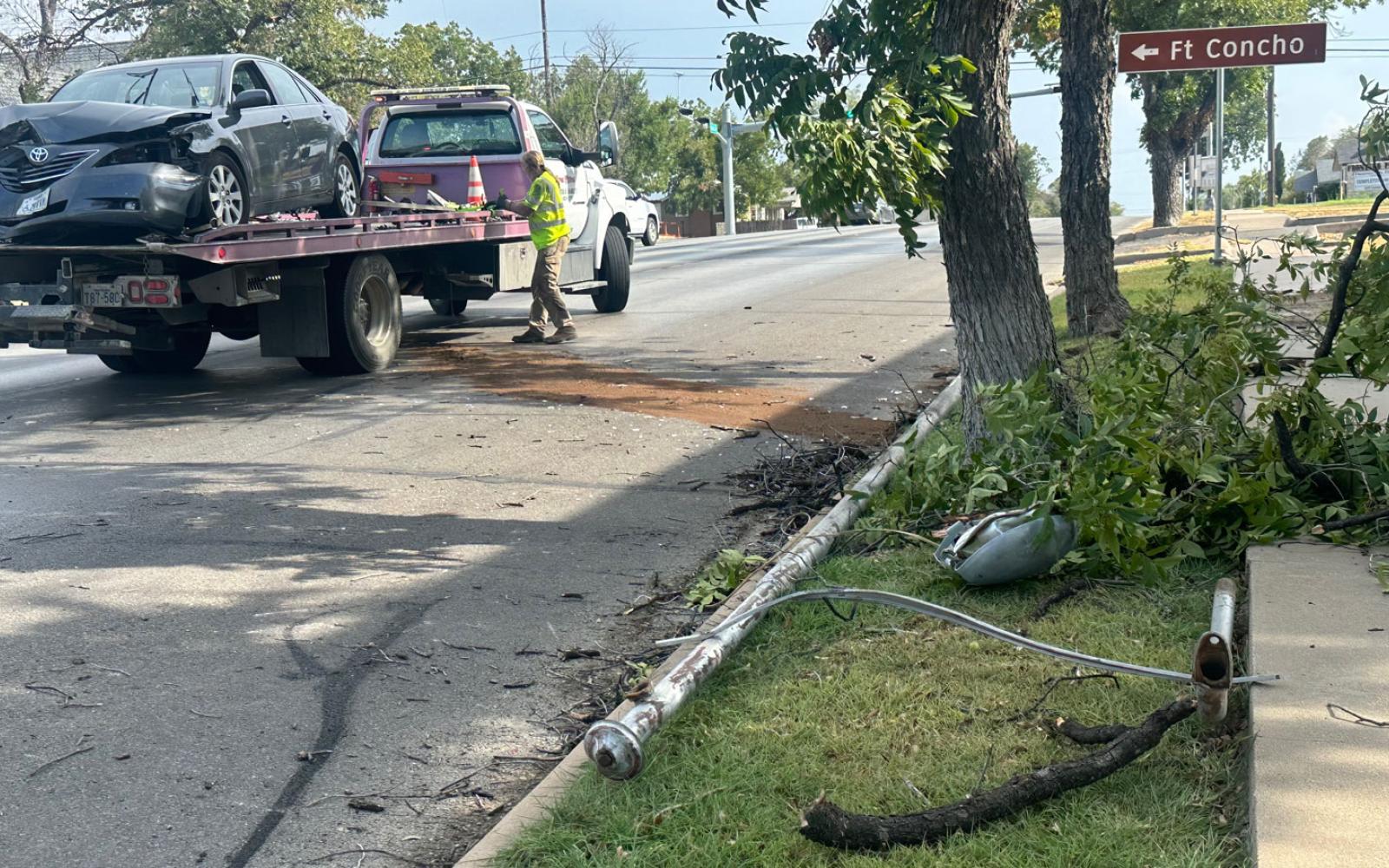 At around 5 p.m. Sunday, a driver of a Toyota Camry veered off the prepared surface on S. Abe St. and destroyed a power pole.