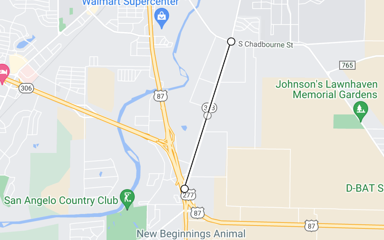 Map Old Christoval Rd. Chadbourne to Loop 306 (Courtesy/Google Maps)