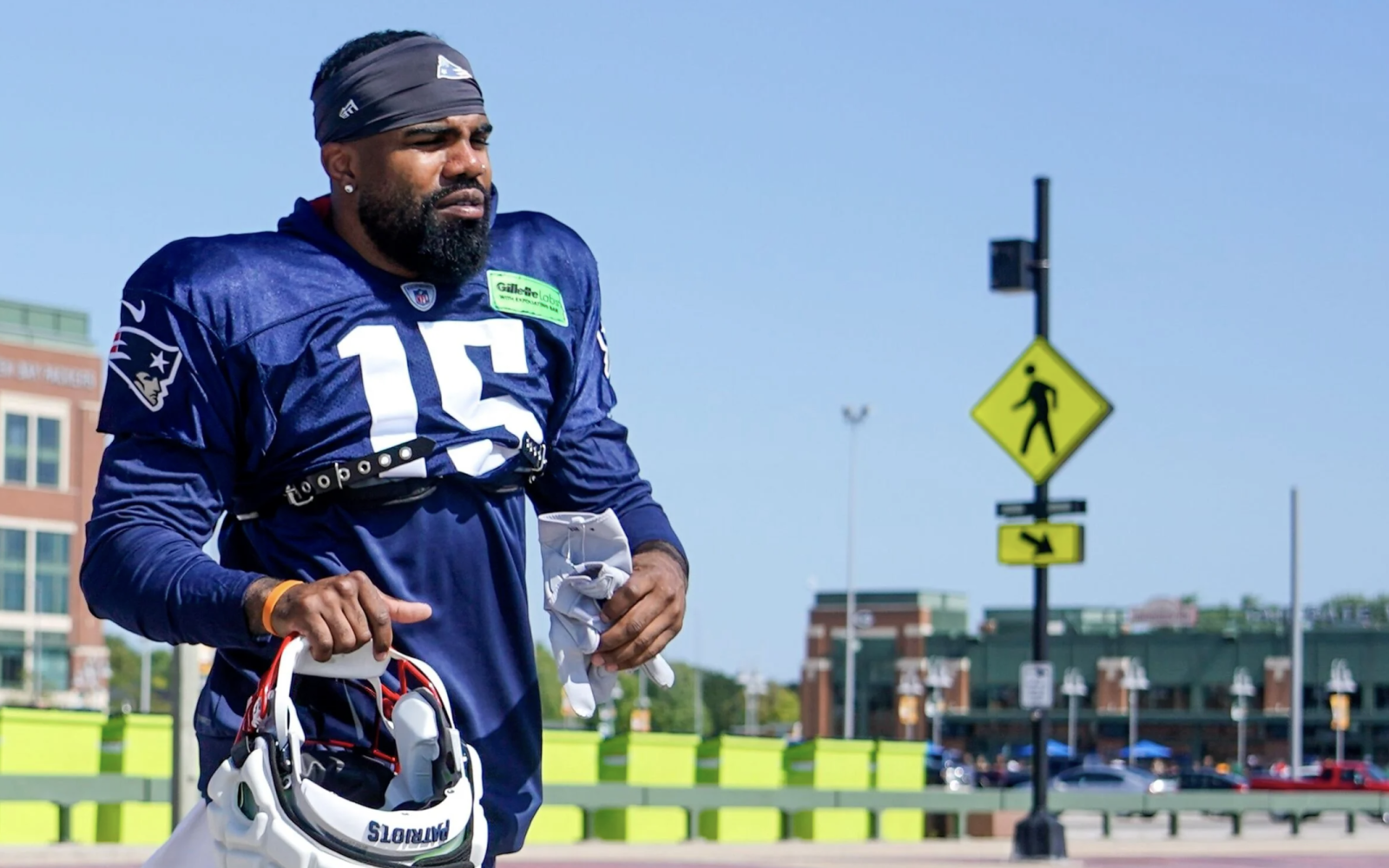 Ezekiel Elliott in a Patriots Uniform at a Joint Practice in Green Bay