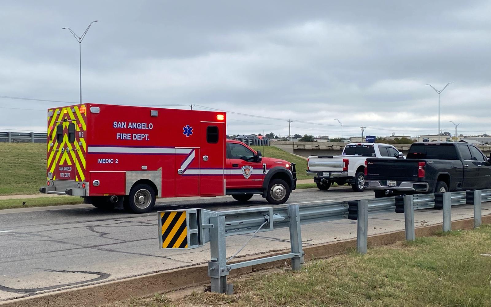 A minor accident occurred on the eastbound service road adjacent to the Houston Harte Expressway, involving a high-performance motorcycle. 