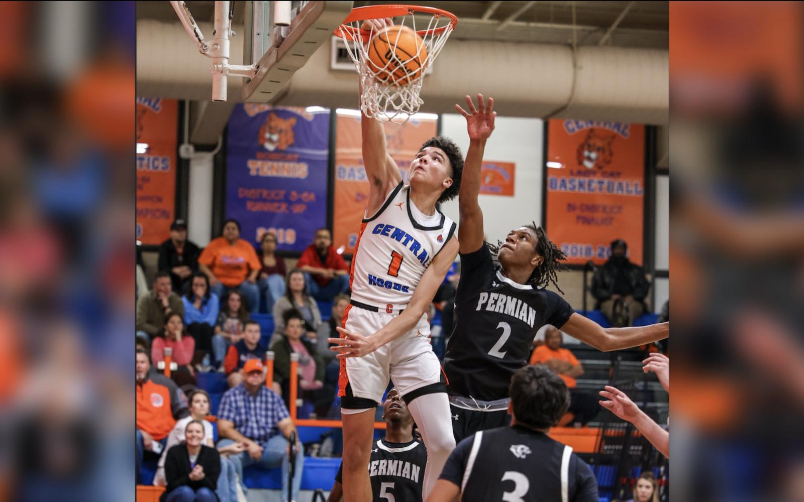 Central Bobcats Talmadge Taylor with an emphatic slam against Odessa Permian
