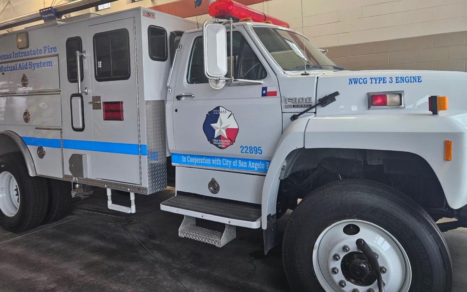 A Type 3 Brush Fire truck at the San Angelo Fire Department. The department has three brush fire trucks, two Type 6 and this larger Type 3 trucks. Fire Chief Patrick Brody said state officials are considering having the SAFD deploy a crew with this truck should conditions worsen and SAFD can backfill the personnel utilized who are otherwise protecting the City of San Angelo.