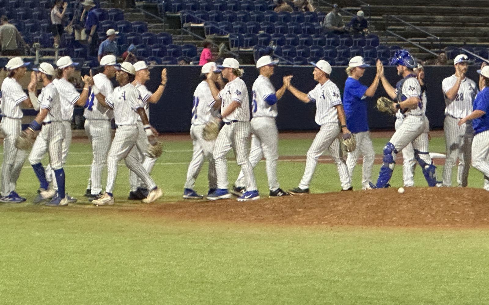 Angelo State moments after the Rams' Game 1 victory over WT