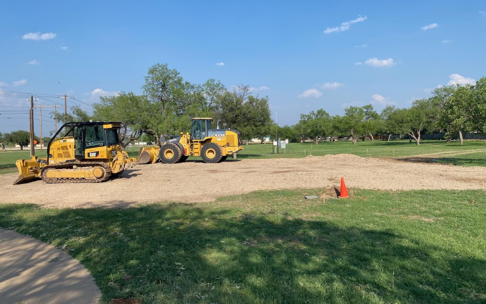 Heavy equipment in place to begin the Splash Pad construction at Unidad Park on May 26, 2024.