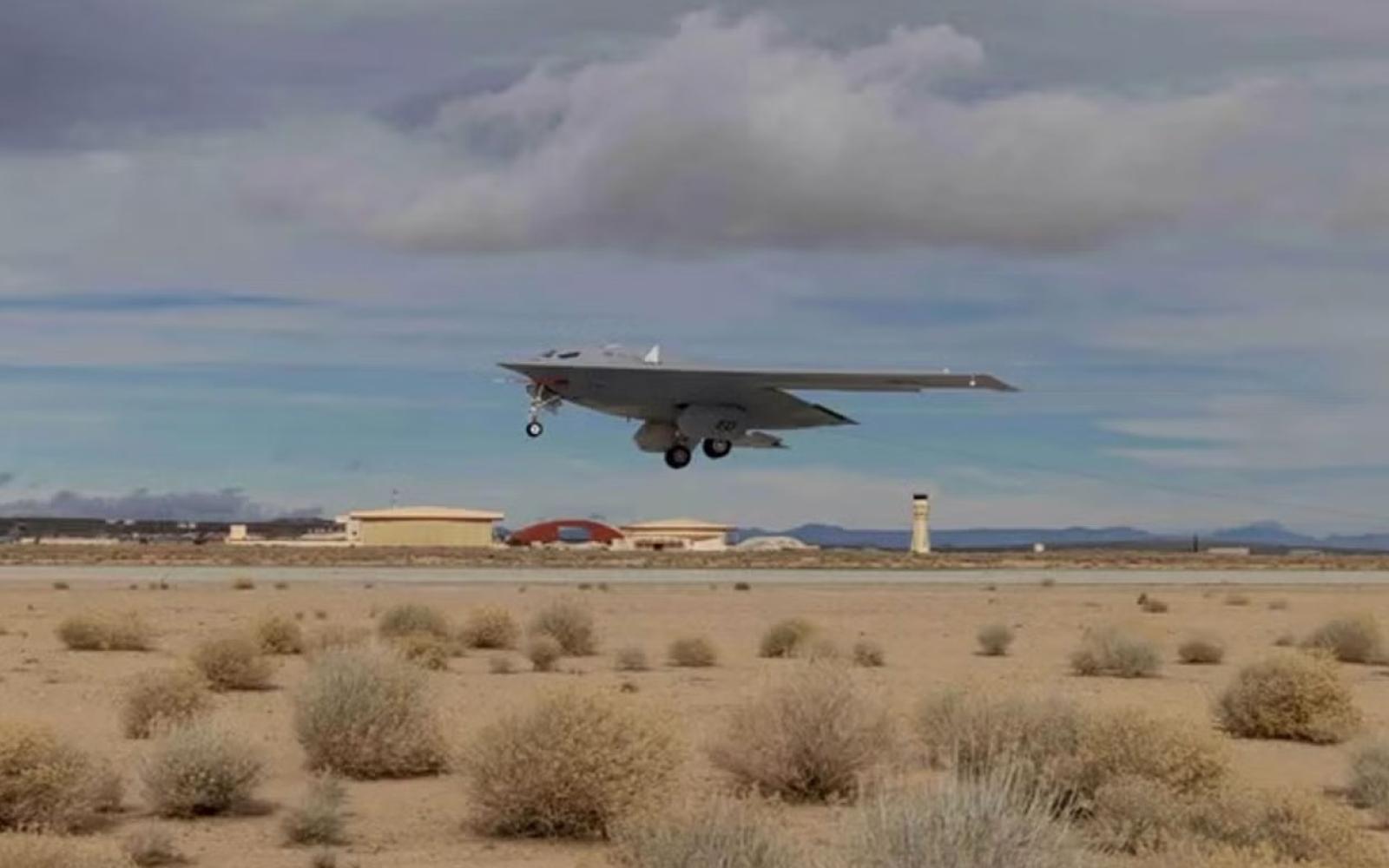 A rare photo of the B-21 Raider taking off during flight tests