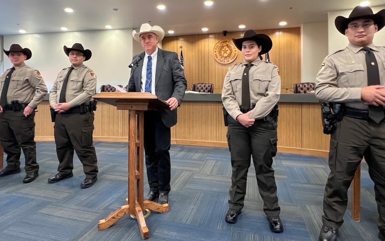 Sheriff Nick Hanna and four new deputies at the searing-in ceremony on June 24, 2024.
