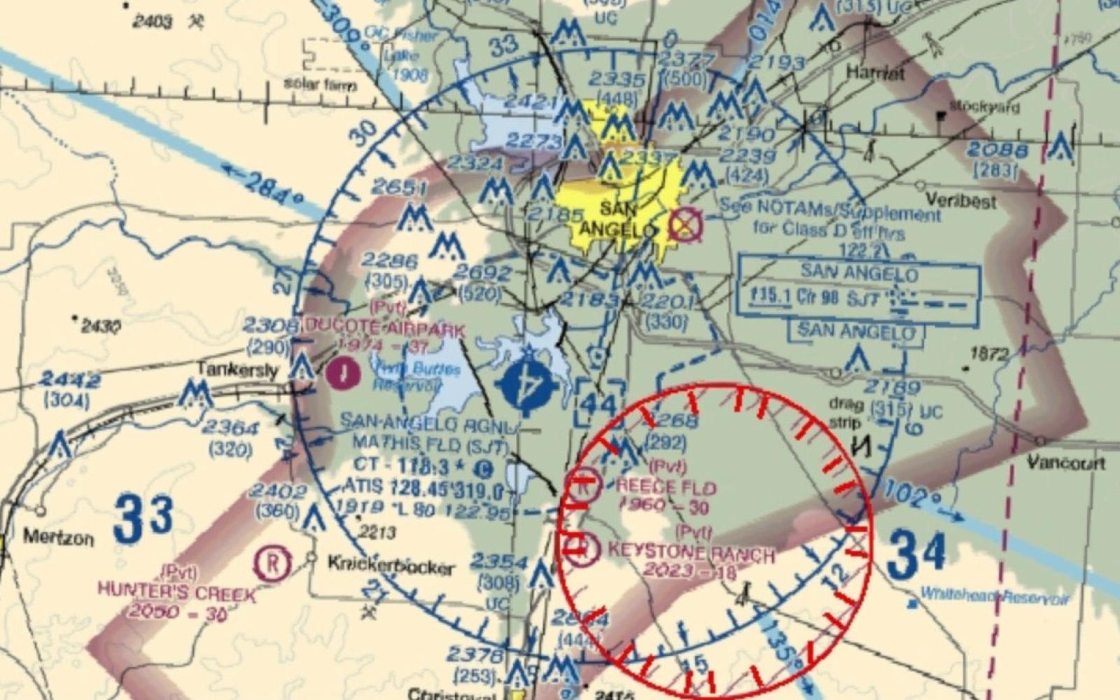 UAS will climb when departing to the south or descend when arriving within the circular TFR before landing at Mathis Field