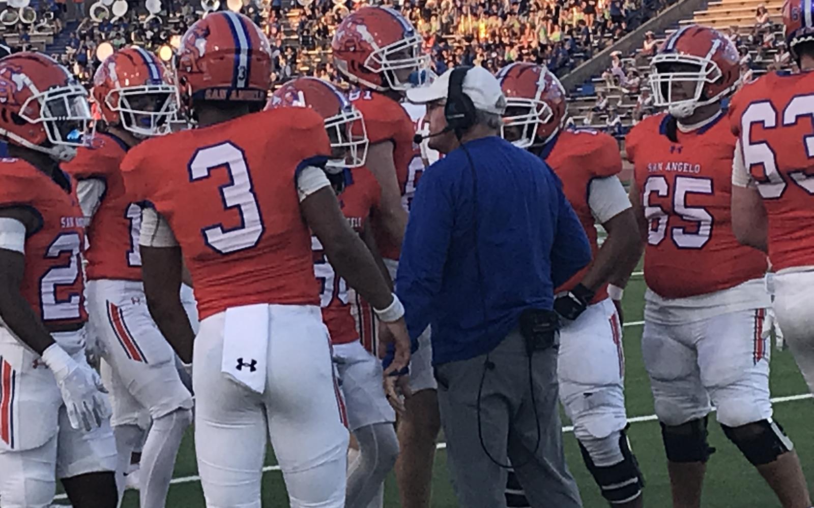 The Central Bobcats offense meets before taking the field against Belton on Friday, Sept. 20, 2024, at San Angelo Stadium.