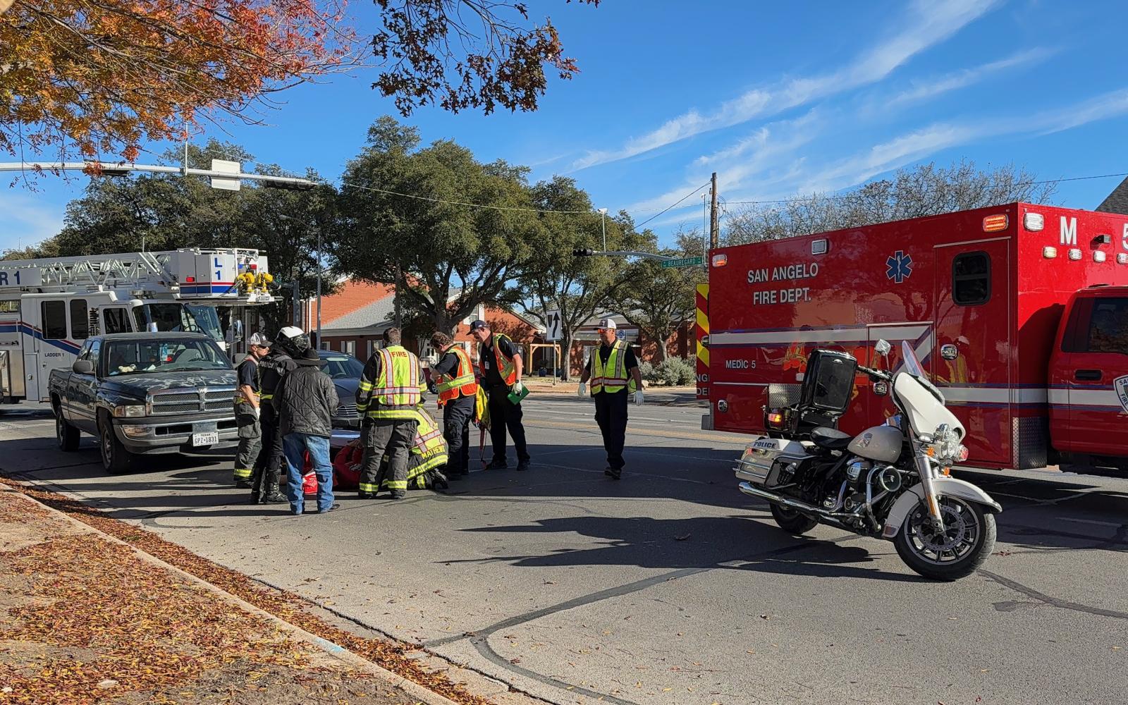 A woman walking along David Street was struck by a green Dodge pickup truck at the intersection of Beauregard Avenue on Wednesday evening, according to the San Angelo Police Department