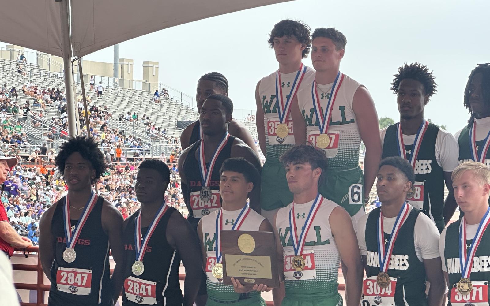 Wall Hawks Championship 4x200-meter Team (Evan Boehle, Ruben Marin, Hagynn Barbee, and Briggs Jones)