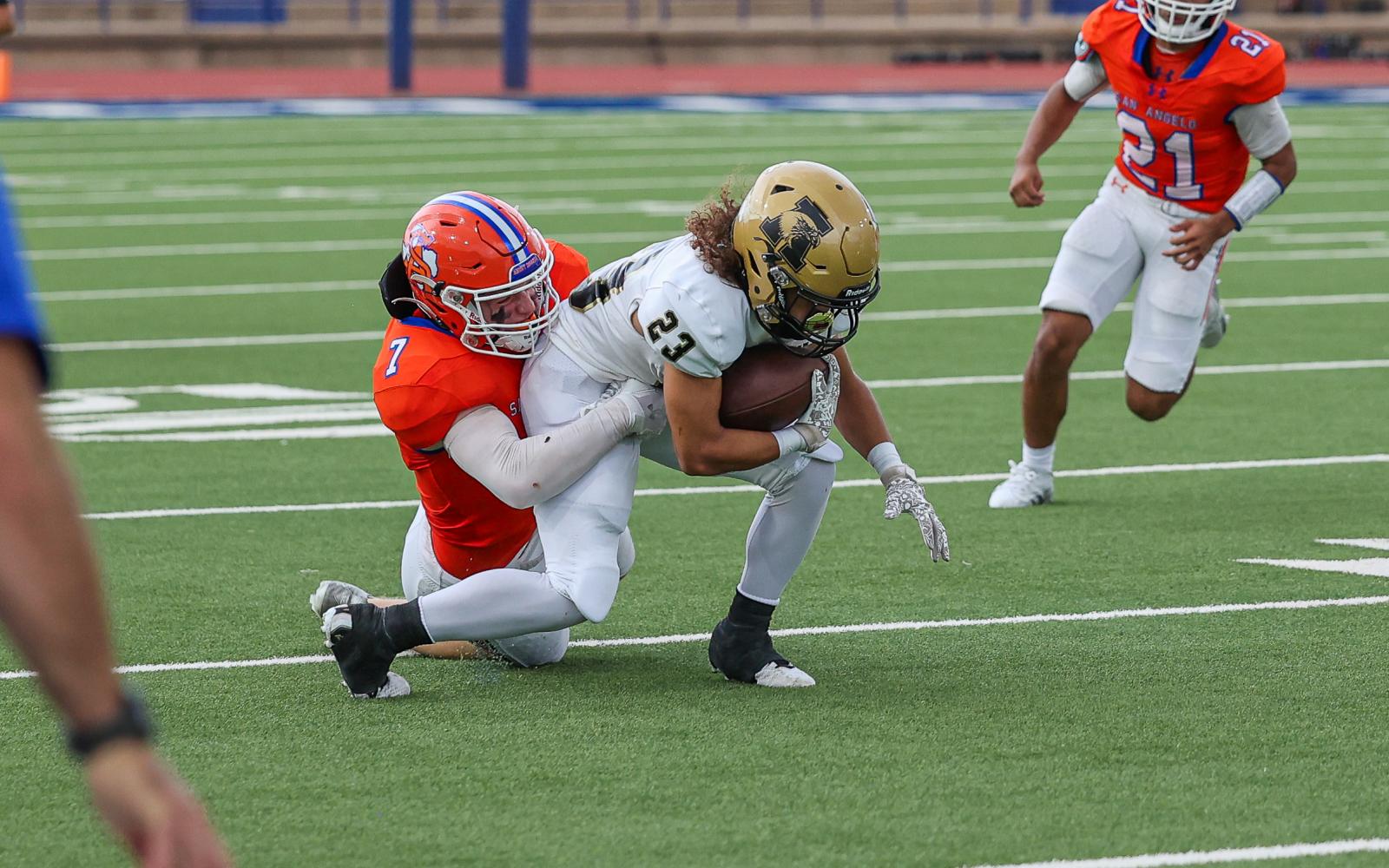 Central linebacker Mason Van Sickle makes a tackle against Abilene High during the 2024 season.