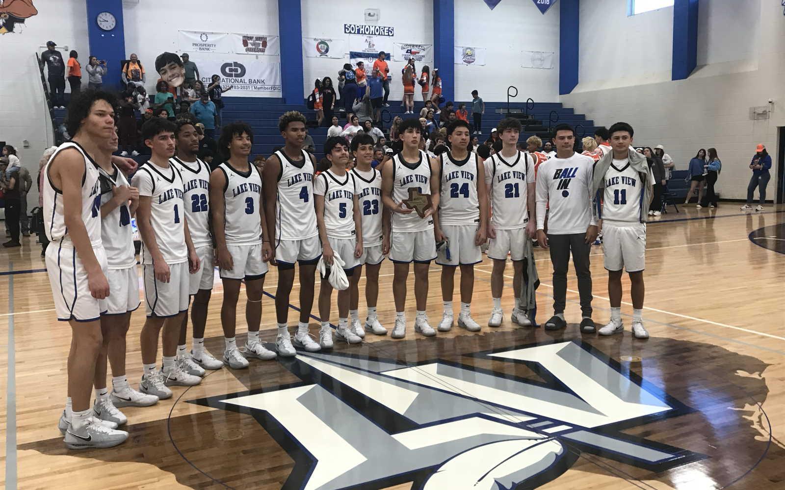 The Lake View Chiefs pose with the runner-up trophy from the Doug McCutchen Tournament on Saturday, Dec. 6, 2025.