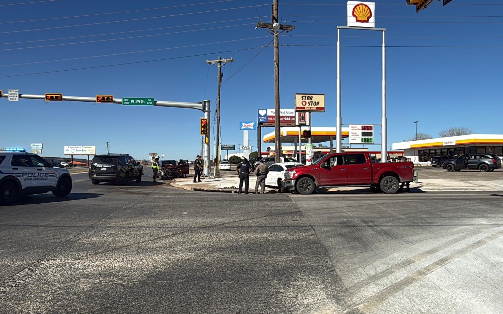 A three-vehicle crash is backing up traffic Friday at the intersection of Bryant Boulevard and 29th Street.