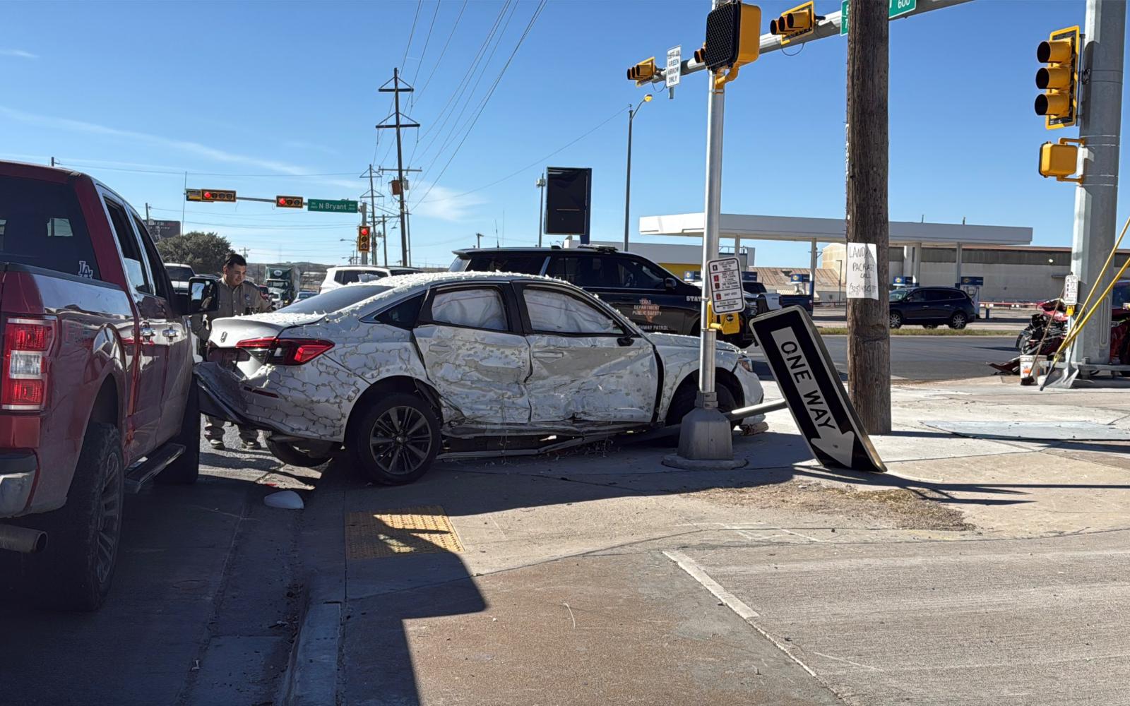 A three-vehicle crash is backing up traffic Friday at the intersection of Bryant Boulevard and 29th Street.