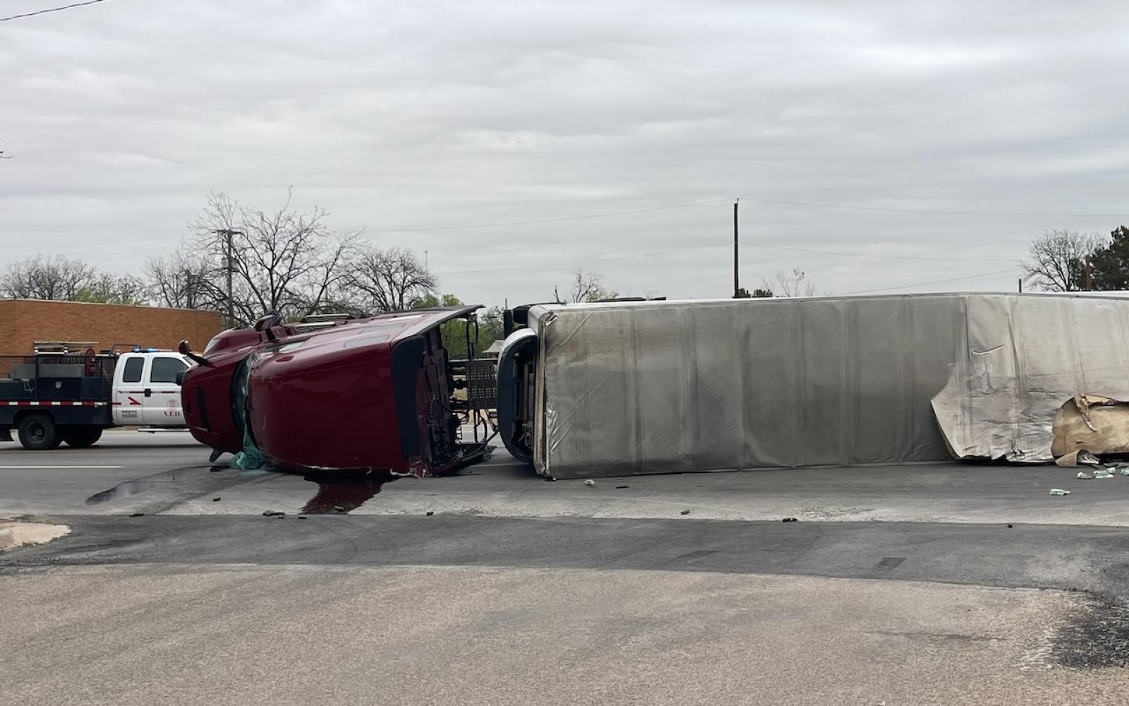 Cucumbers Block US 277 After Box Truck Overturns in Bronte