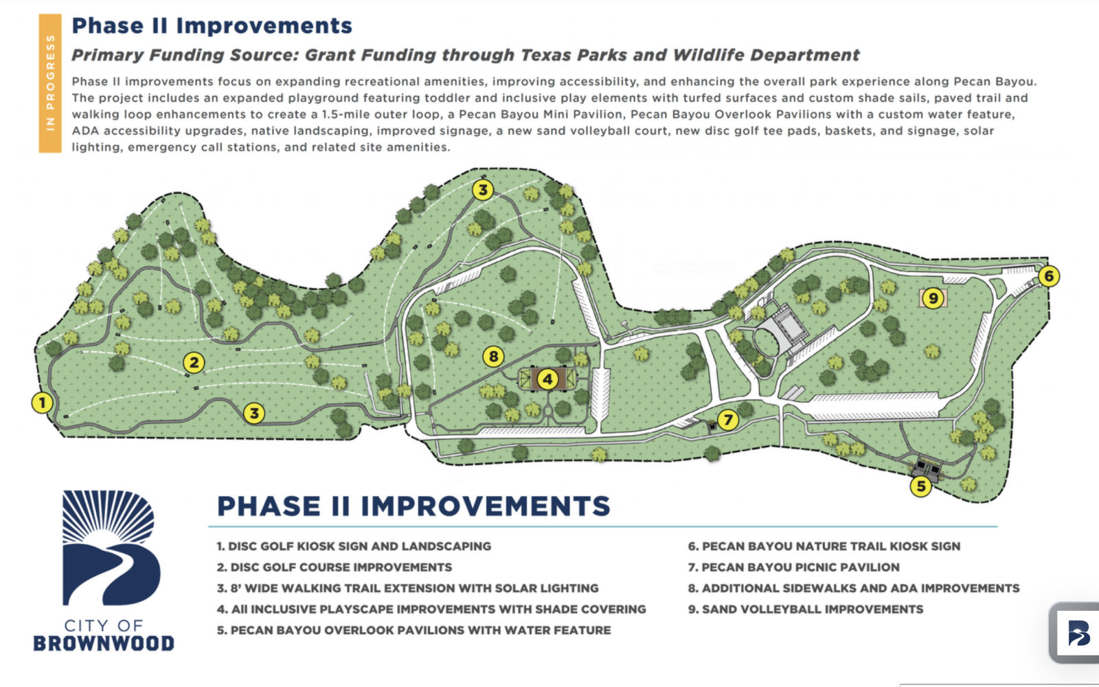 Phase II improvements to Riverside Park in Brownwood