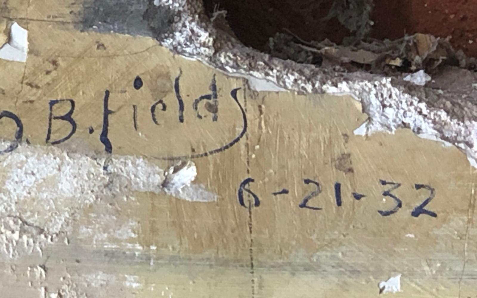 The mural of the longhorns and bison was dated 6-21-32 and was signed by “O.B. Fields.”