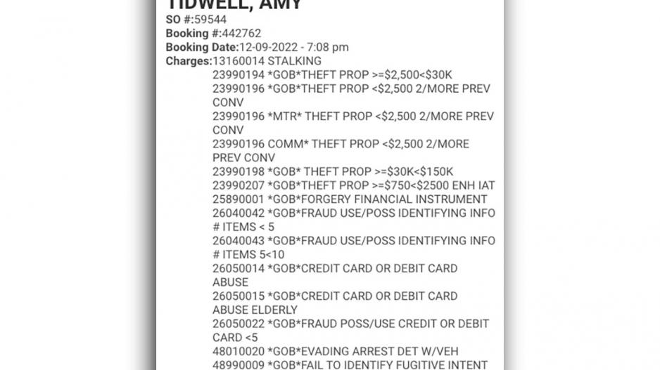 Amy Tidwell's charges after they were silently updated to correct the error. Amy Tidwell's charges after they were silently updated to correct the error.