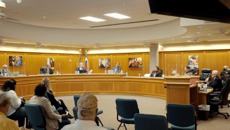 Trustee Max Parker, far right, addresses the San Angelo ISD Board of Trustees on Oct. 19, 2020.