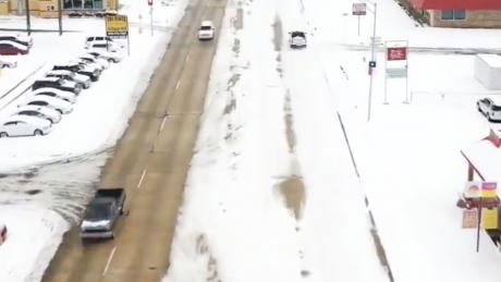 On the left is the Arkansas side of Texarkana; on the right is the unplowed Texas side. Taken from Charles Peek's drone footage on Twitter