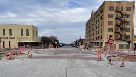 Downtown, looking east down Concho Ave across Chadbourne St.