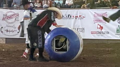 Police Chief Frank Carter gets stuck in the barrel