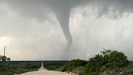 The tornado that touched down 3 miles east/southeast of Ballinger, Texas on May 2, 2024 at 1800 hours.