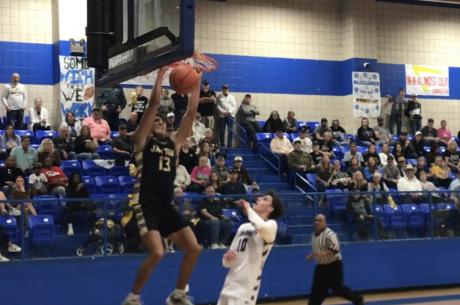 Jayton's Sean Stanaland, who had 26 points, dunks the ball in a 68-44 win over Irion County in the regional semifinals Tuesday, Feb. 25, 2025.