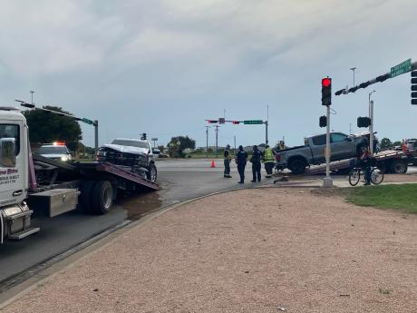 Pickup Truck Collision Snarls Traffic Near Walmart on S. Bryant