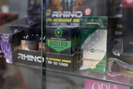 THC products sit near the cash register in Hyde Park Market in Austin on May 5, 2025.