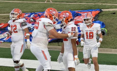 The Central Bocbats celebrate a touchdown in the 'Cats big win over Waco 2025
