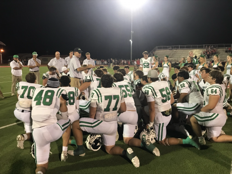 Wall head football coach Craig Slaughter talks to his team following their 24-0 win over Jim Ned on Friday, Sept. 12, 2025.